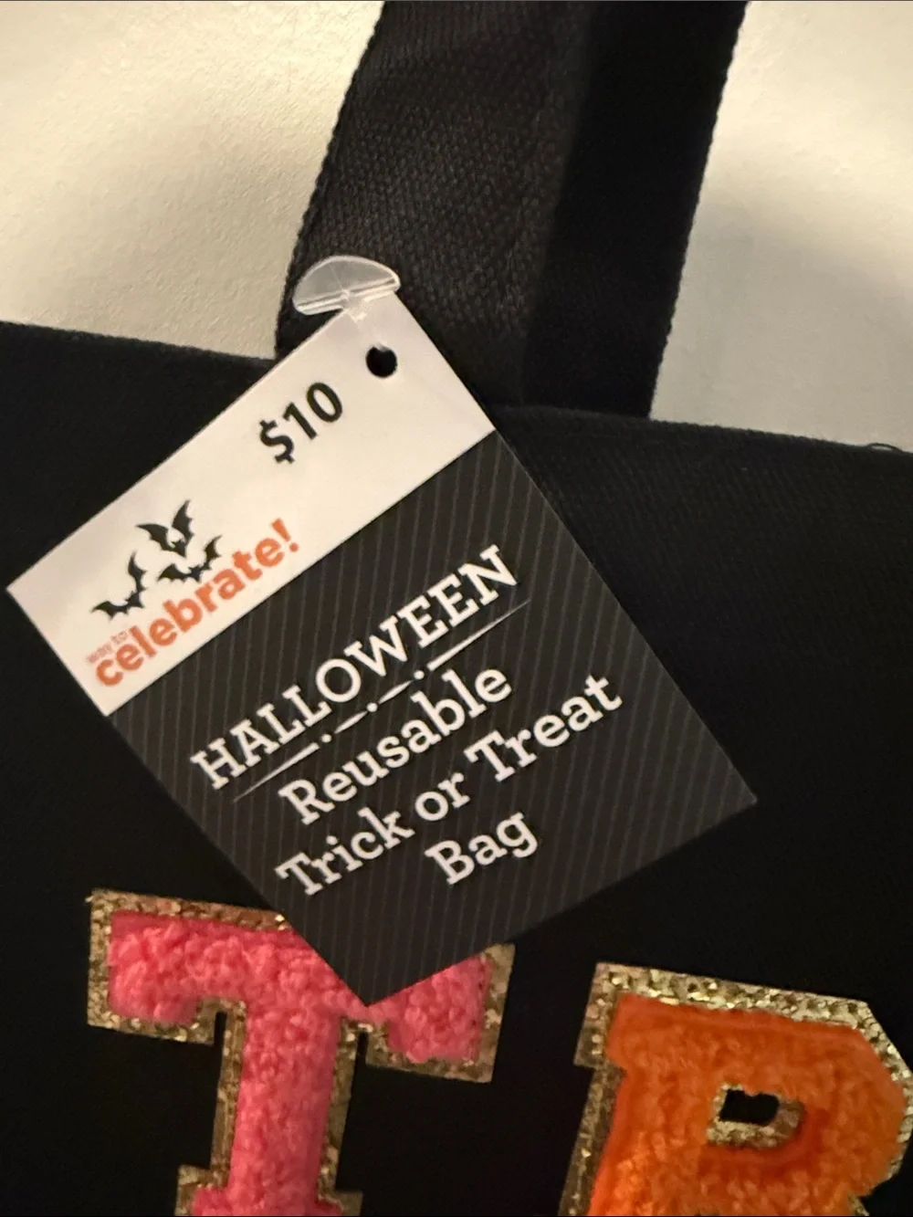 Halloween 'Trick or Treat' Black Tote Bag with Multicolor Lettering